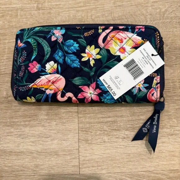 Vera Bradley Navy Floral Flamingo Zip Wallet with Pink Accents - Picture 11 of 11